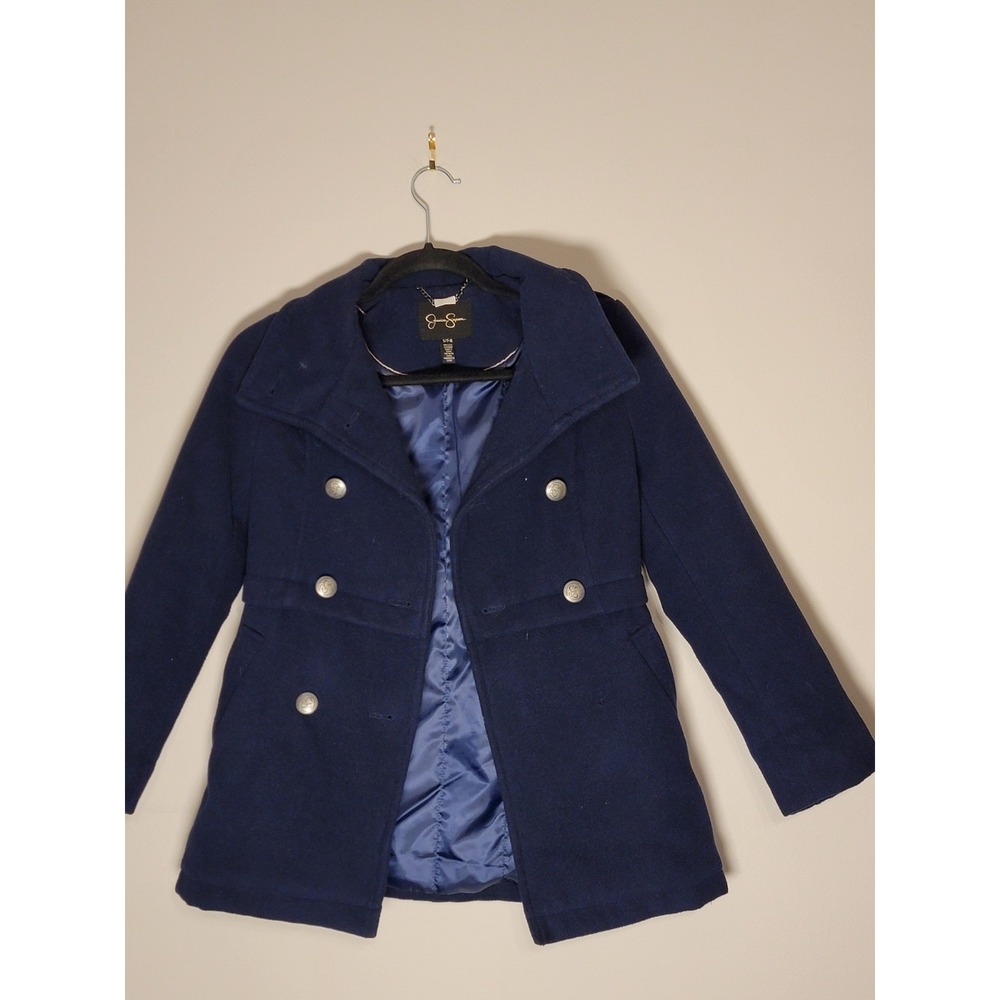Jessicaโ Simpson Black Wool Blend Coat Sz XS Designer Double Breasted